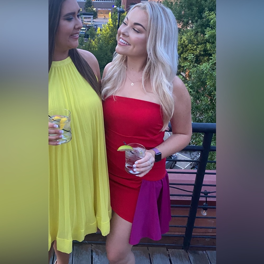 Red and Pink Strapless Mini Dress | Cocktail Dress | Strapless Fun Dress - Picture 4 of 10